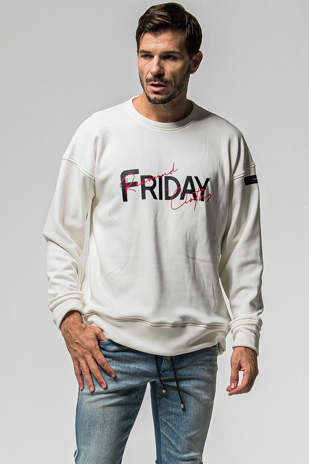 FRIDAY OLD LOGO VELOURS FLEECE TRINER / FRIDAYコラボ オールドロゴ 裏ベロアフリーストレーナー