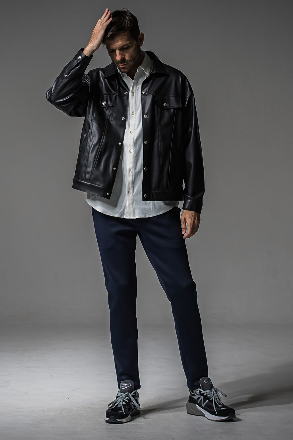 LEATHER OVER 3RD G / オーバーサイズ エコレザーGジャン