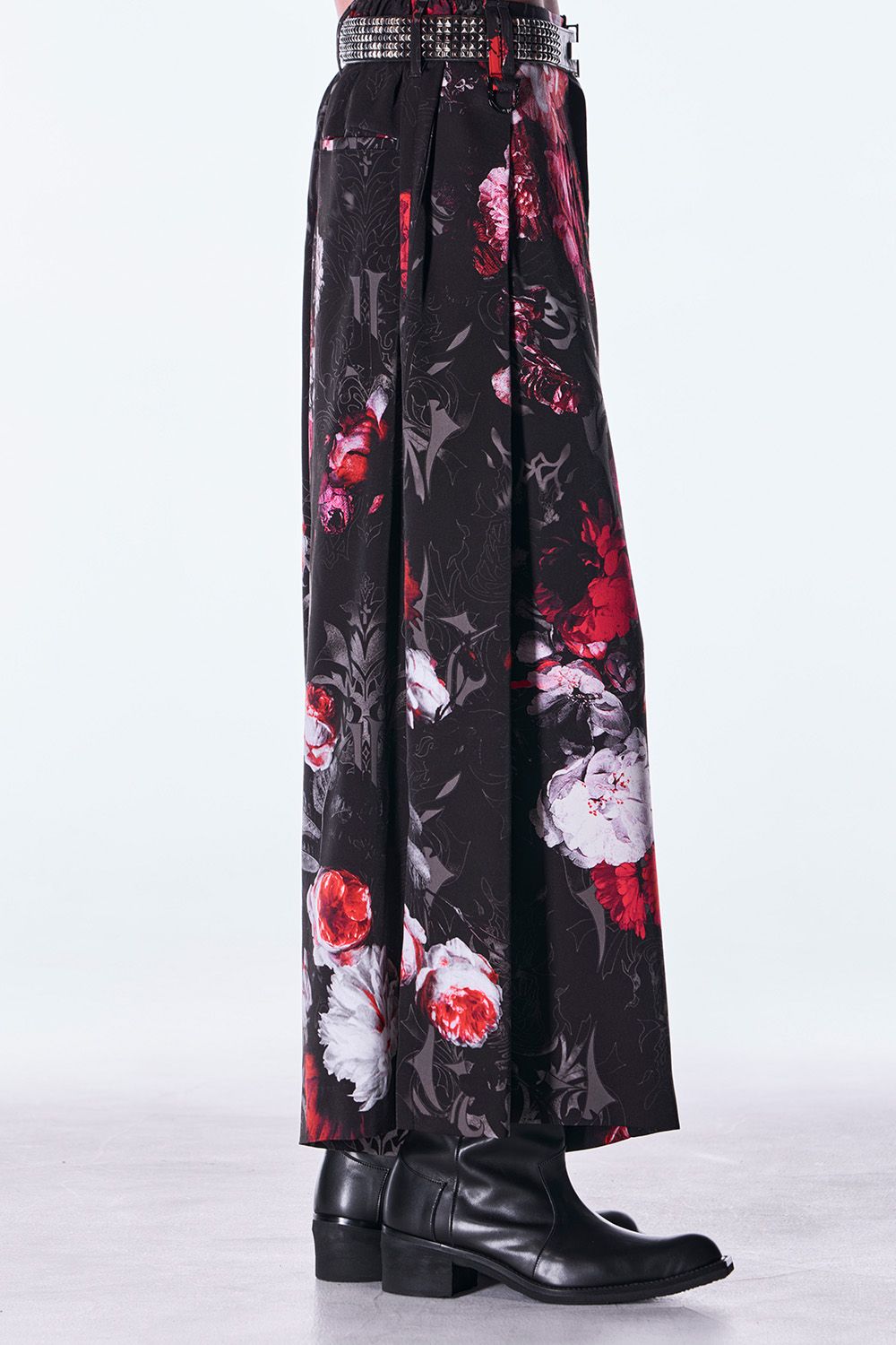Goth Flora Suede Satin Wide Tuck Slacks / ゴス フローラ スエード サテン ワイド タック スラックス
