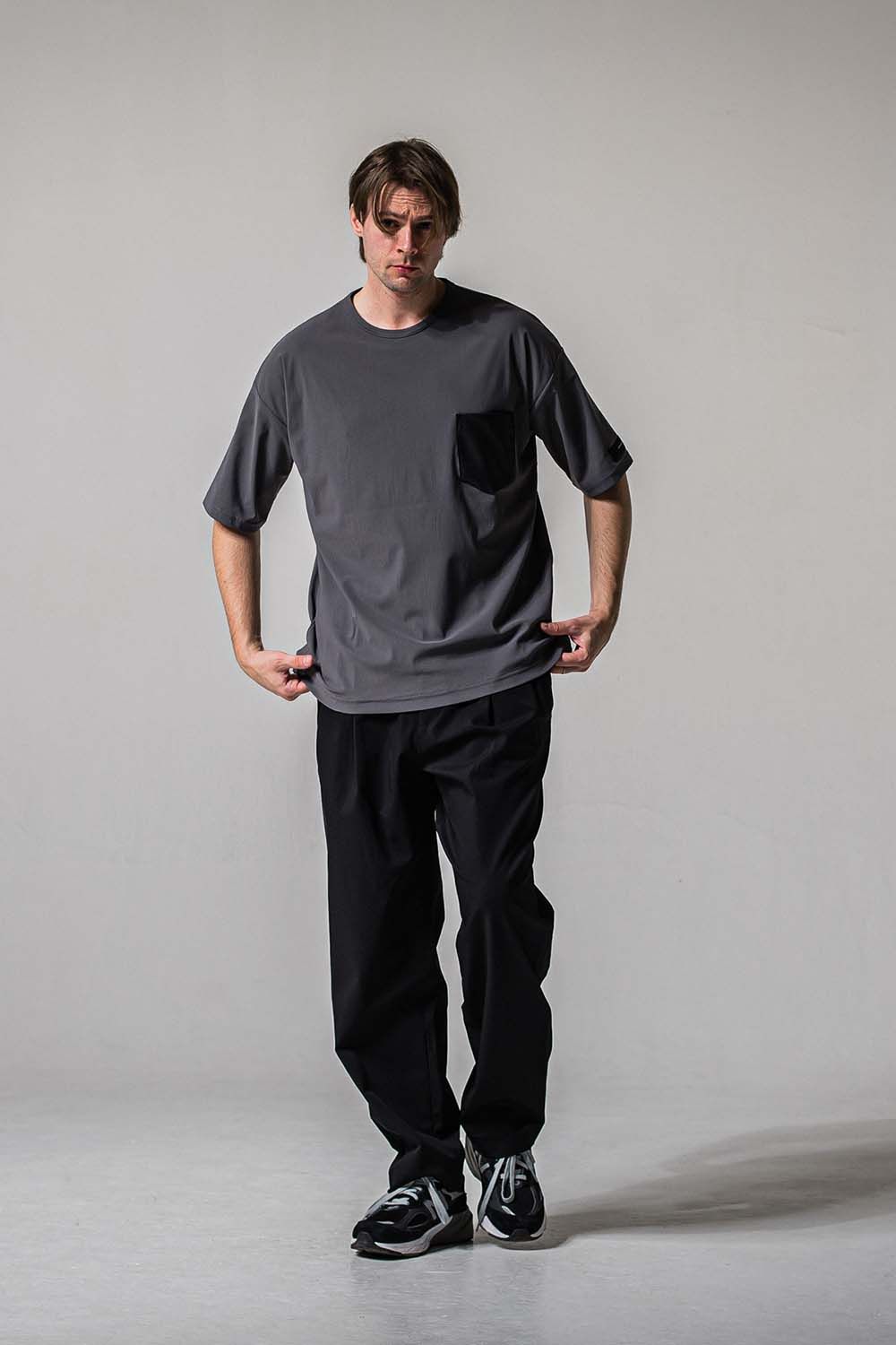 LEATHER POCKET OVER NYLON T / レザーポケット オーバー ナイロン Tシャツ