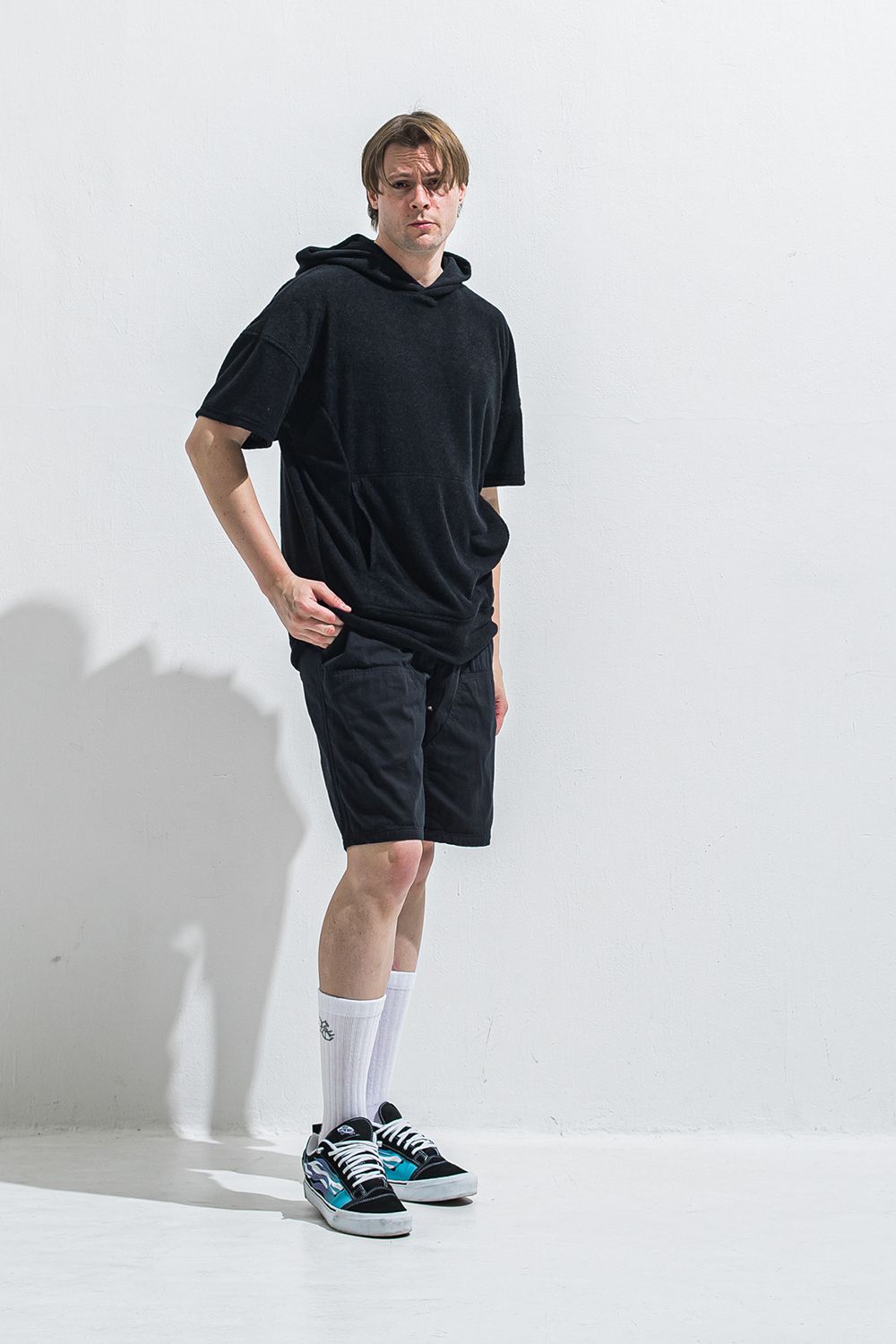 PILE HALF HOODIE / オーバーサイズ ハーフスリーブ パイル フーディー