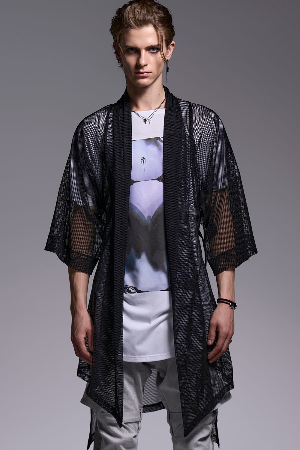 Mesh KIMONO-Sleeve Cardigan / メッシュ 着物スリーブ カーディガン