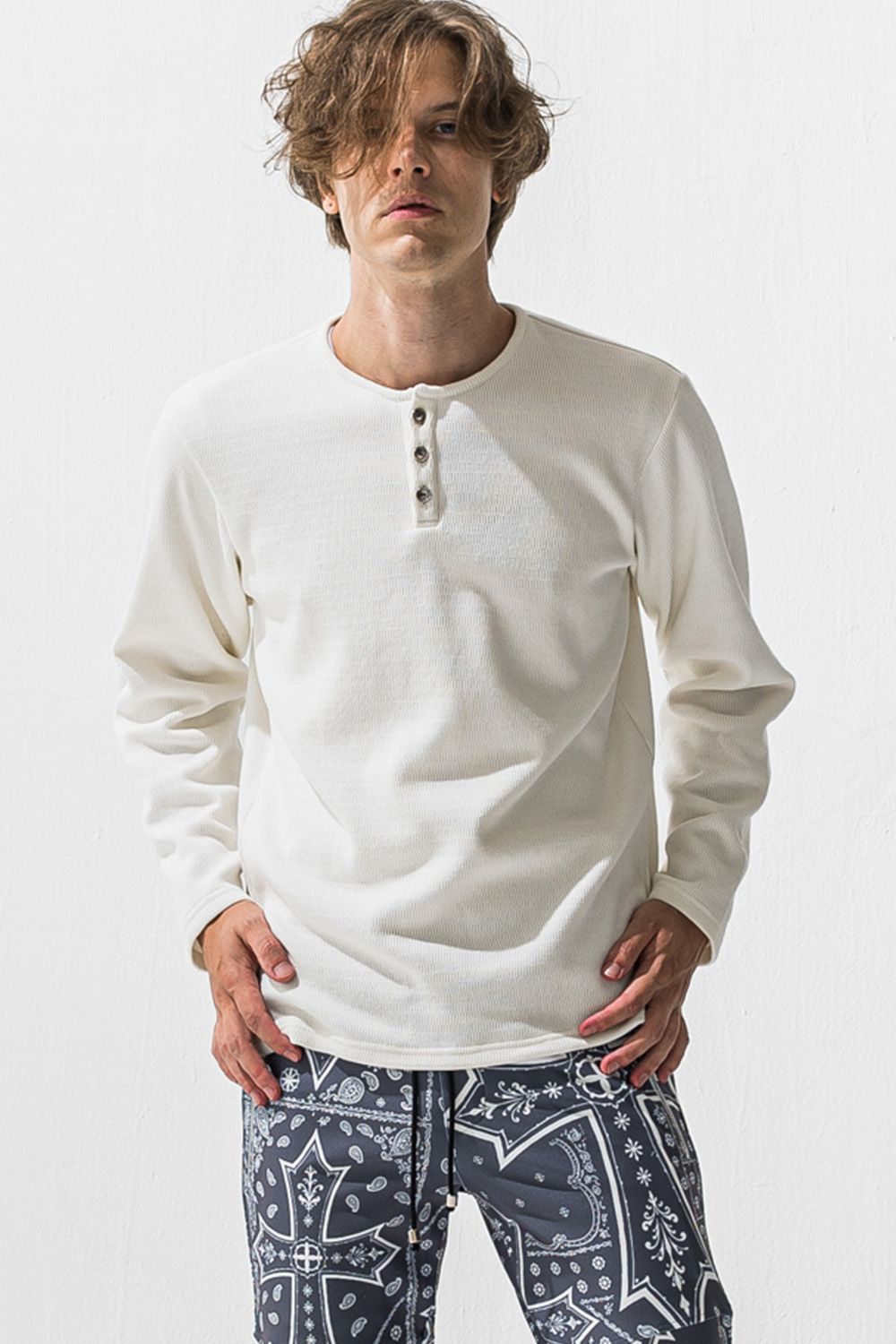 VELOURS FLEECE THERMAL HENRY / 裏起毛 ベロア フリース サーマル ヘンリーネック
