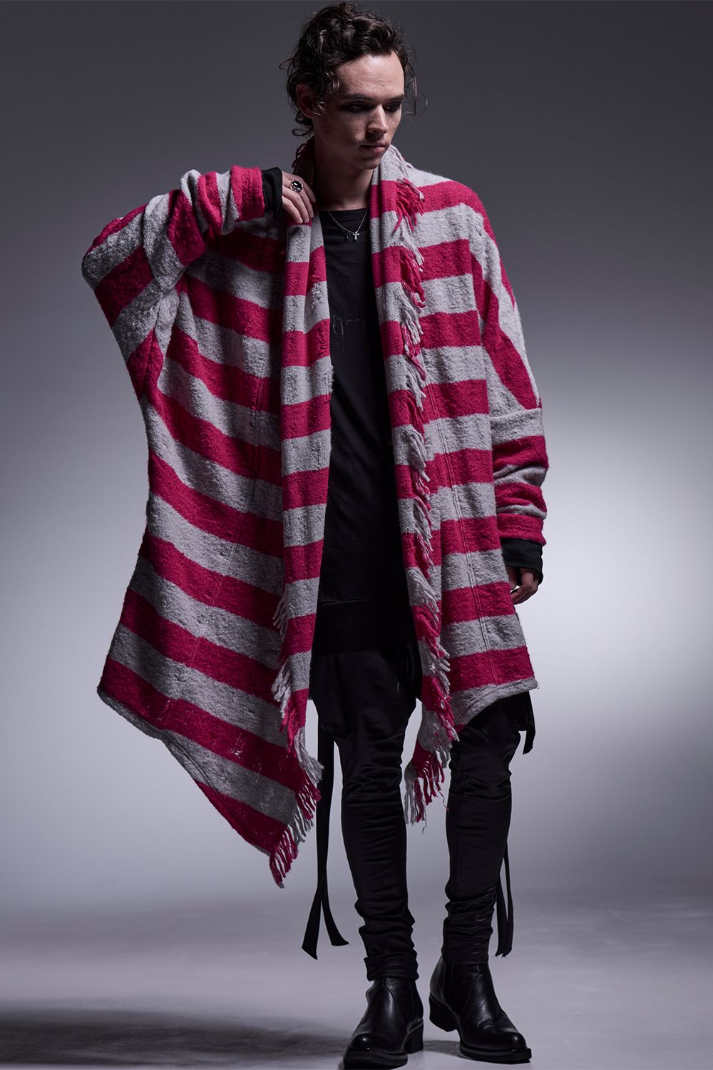 Border Dolman Fringe Cardigan / ボーダー ドルマンフリンジカーディガン