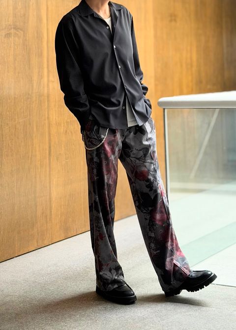 【kiryuyrik】Gray Flora Gabardine Wide Slacks