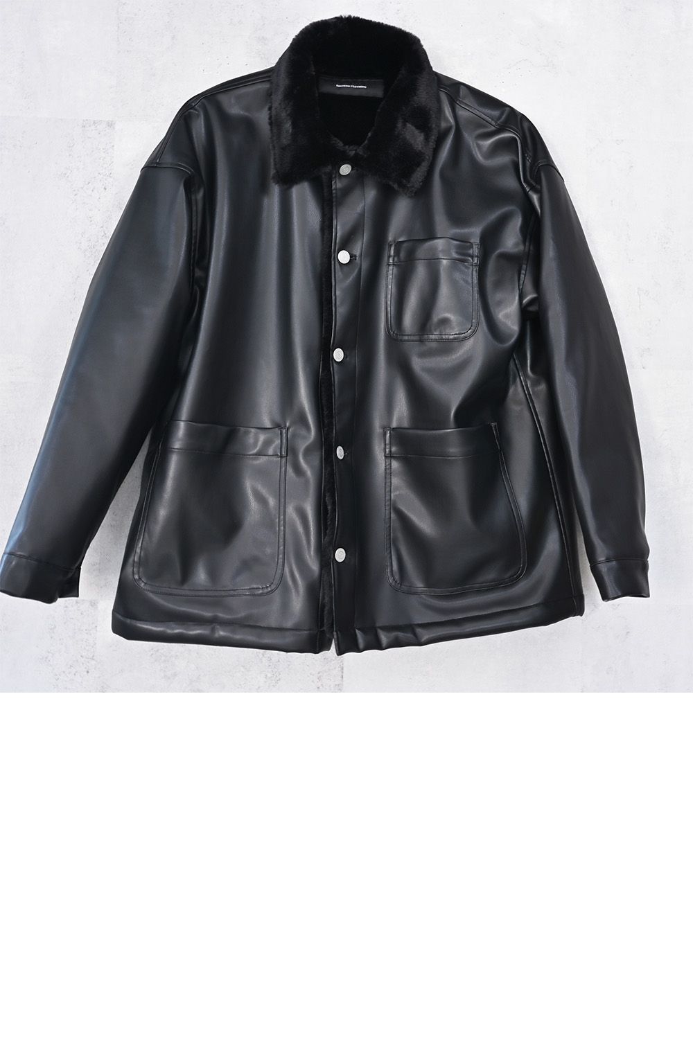 LEATHER FUR COVERALL / オーバーサイズ エコレザー カバーオール