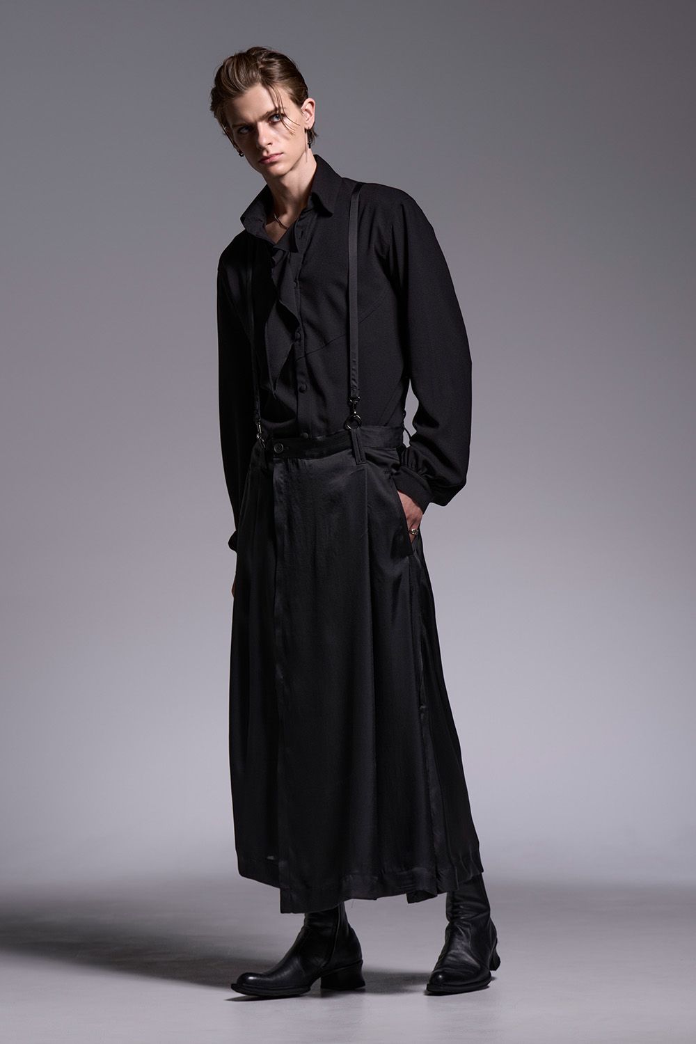 Crape Lace Up Single Frill Shirts / クレープ レースアップ シングル フリルシャツ