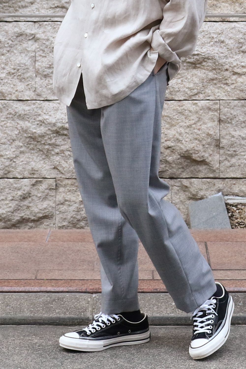 マーカウェア 美品 MARKAWARE ヘンプオープンカラーシャツ 3 茶 短丈 MARKAWARE (マーカウェア) HEMP SHIRTING OPEN COLLAR SHIRT L/S