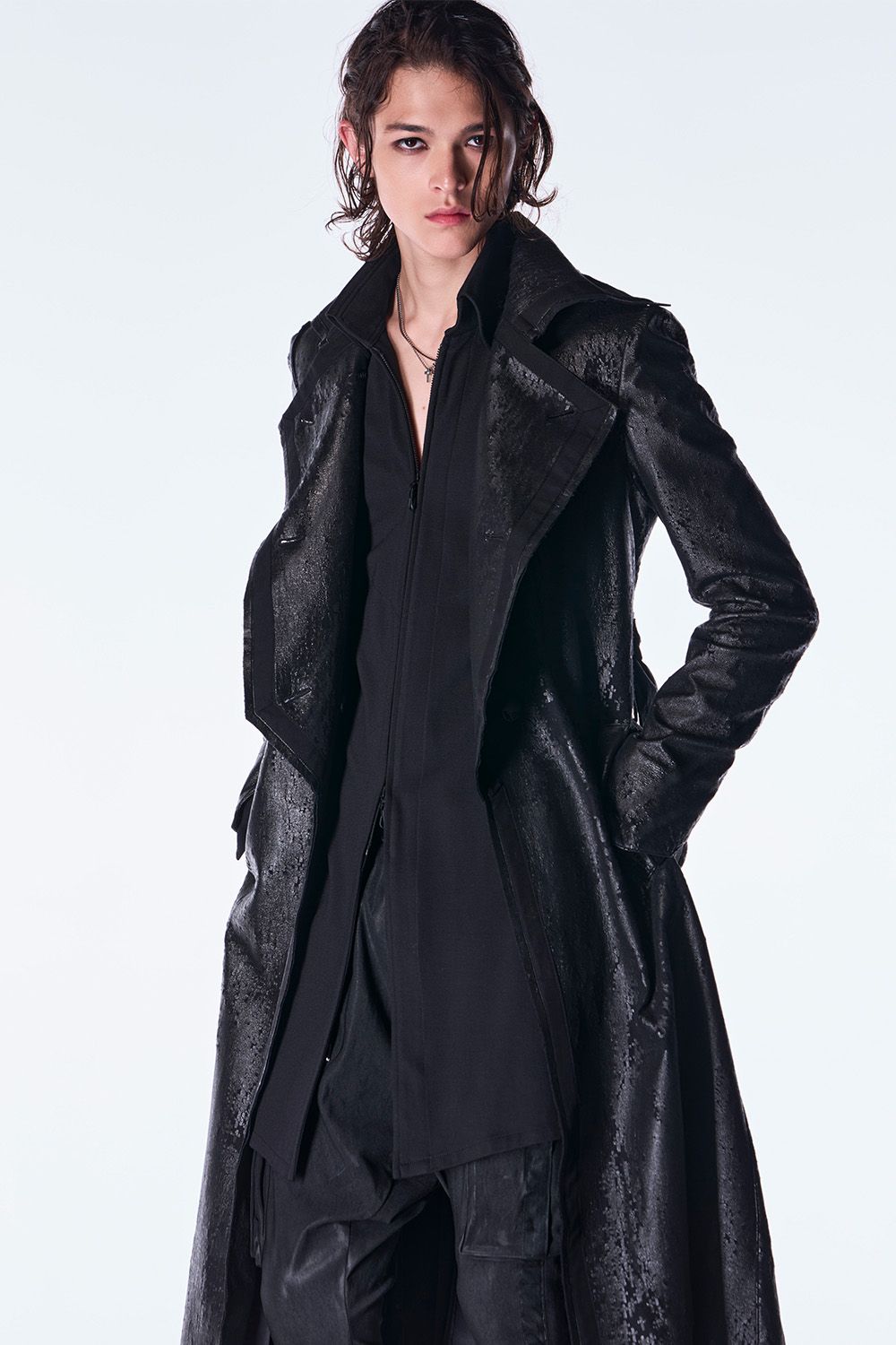 Cross Dot Fleece Long Napoleon Coat / クロス ドット フリース ロング ナポレオン コート