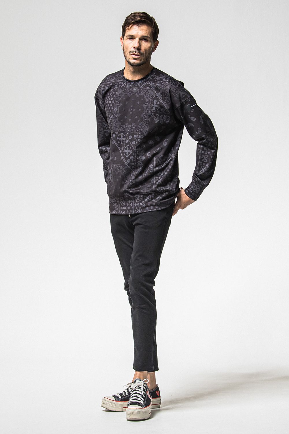 PAISLEY BACK FLEECE DROP TRAINER / 裏起毛 ペイズリー柄 ルーズトレーナー