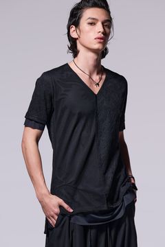 Lace&Mesh + Lining Jersey Layered T-Shirt / レースアンドメッシュ ジャガード ジャージ レイヤード ティーシャツ