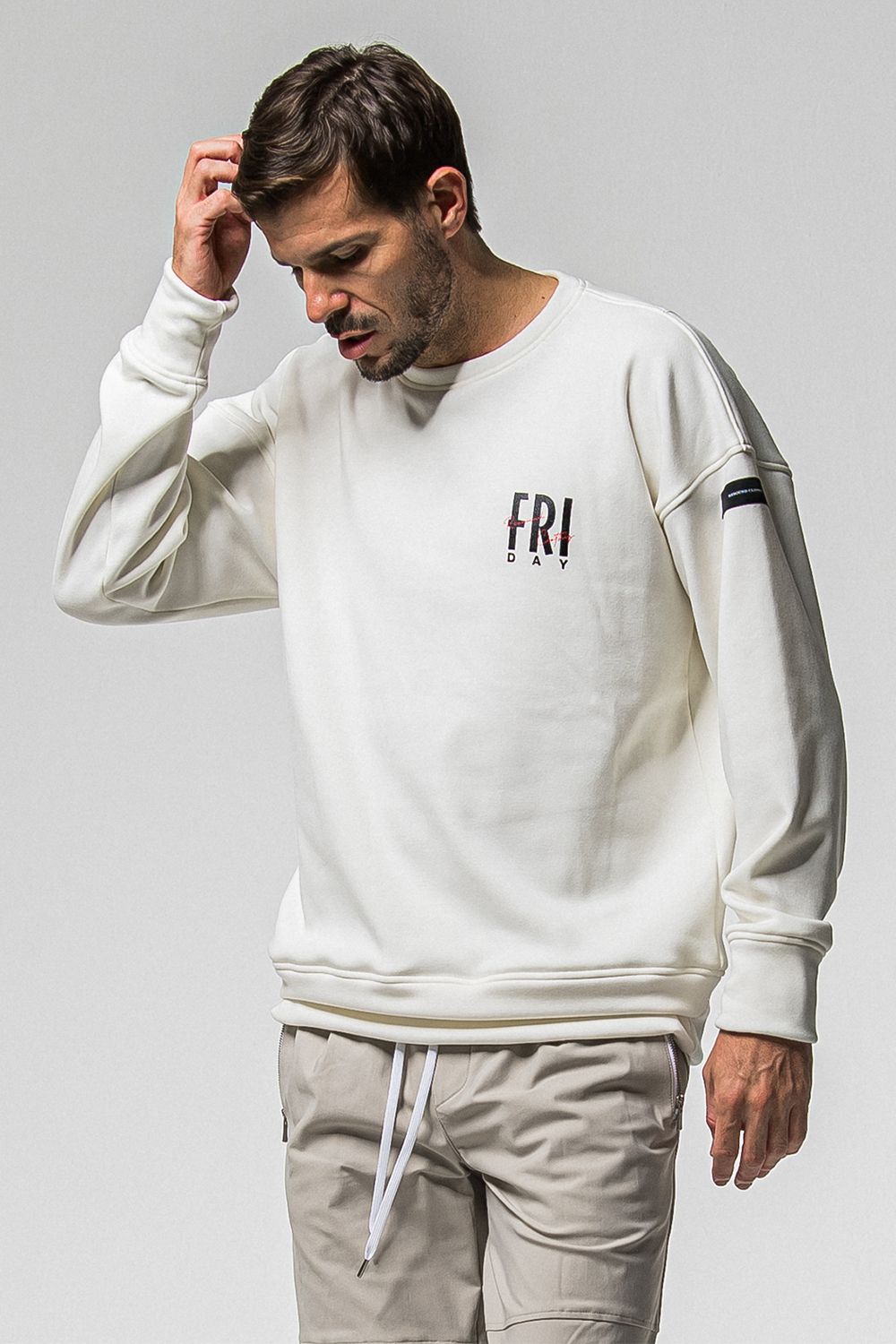 FRIDAY STANDARD LOGO VELOURS FLEECE TRINER / FRIDAYコラボ スタンダードロゴ 裏ベロアフリーストレーナー