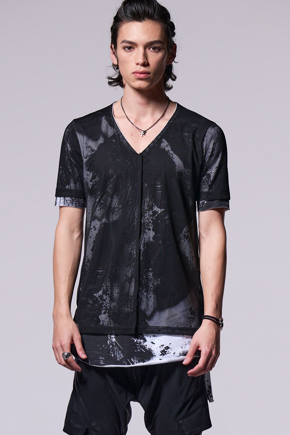 kiryuyrik - Mesh & Shadow Butterfly Jersey Layered T-Shirt