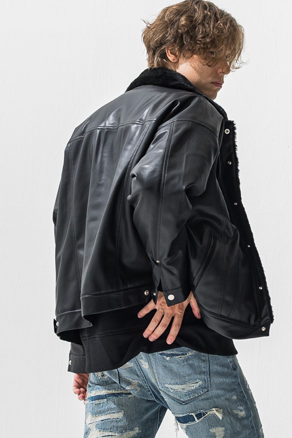 LEATHER FUR OVER G / オーバーサイズ エコレザーGジャン
