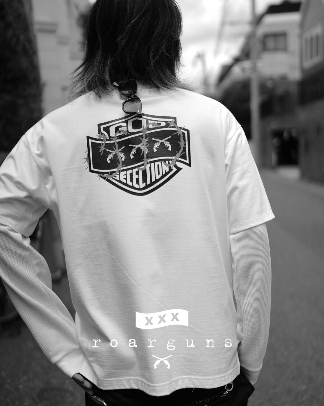 GOD SELECTION XXX × roarguns GOD SELECTION XXX × roarguns TRIPLE GUNS EMBLEM LAYERED T-SHIRT / ゴッドセレクション ロアーガンズ コラボレーション レイヤード ロングスリーブT