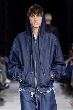 Loose twist yarn denim zip-up hoodie / ルーズ ツイスト ヤーン デニム ジップアップ フーディー