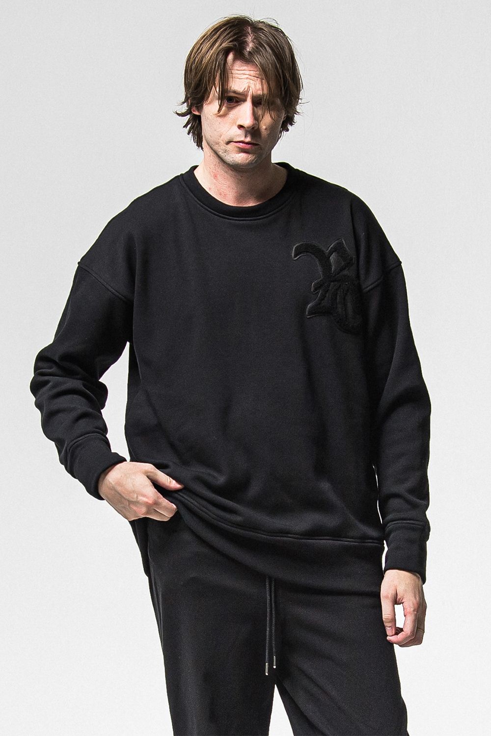 RC CHENILLE VELOURS FLEECE DROP TRINER / RC サガラ刺繍ワッペン ベロア フリース ドロップ トレーナー