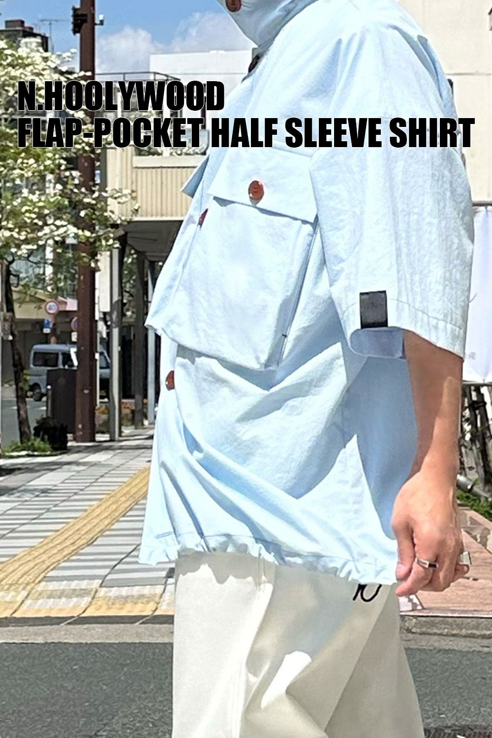 N.HOOLYWOOD COMPILE 軽やかな生地、自宅洗濯可能、アウター感覚で使えるシャツ（BLUE）