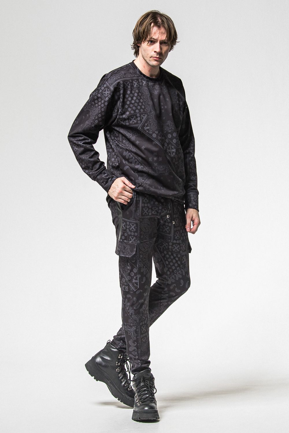 PAISLEY BACK FLEECE DROP TRAINER / 裏起毛 ペイズリー柄 ルーズトレーナー