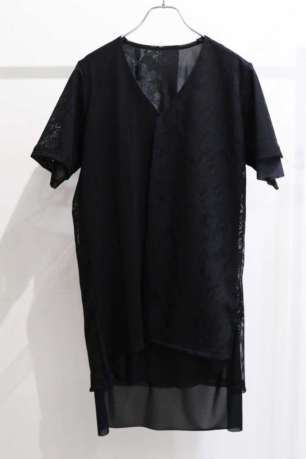 Lace&Mesh + Lining Jersey Layered T-Shirt / レースアンドメッシュ ジャガード ジャージ レイヤード ティーシャツ