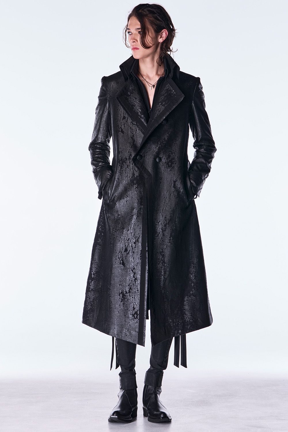 Cross Dot Fleece Long Napoleon Coat / クロス ドット フリース ロング ナポレオン コート