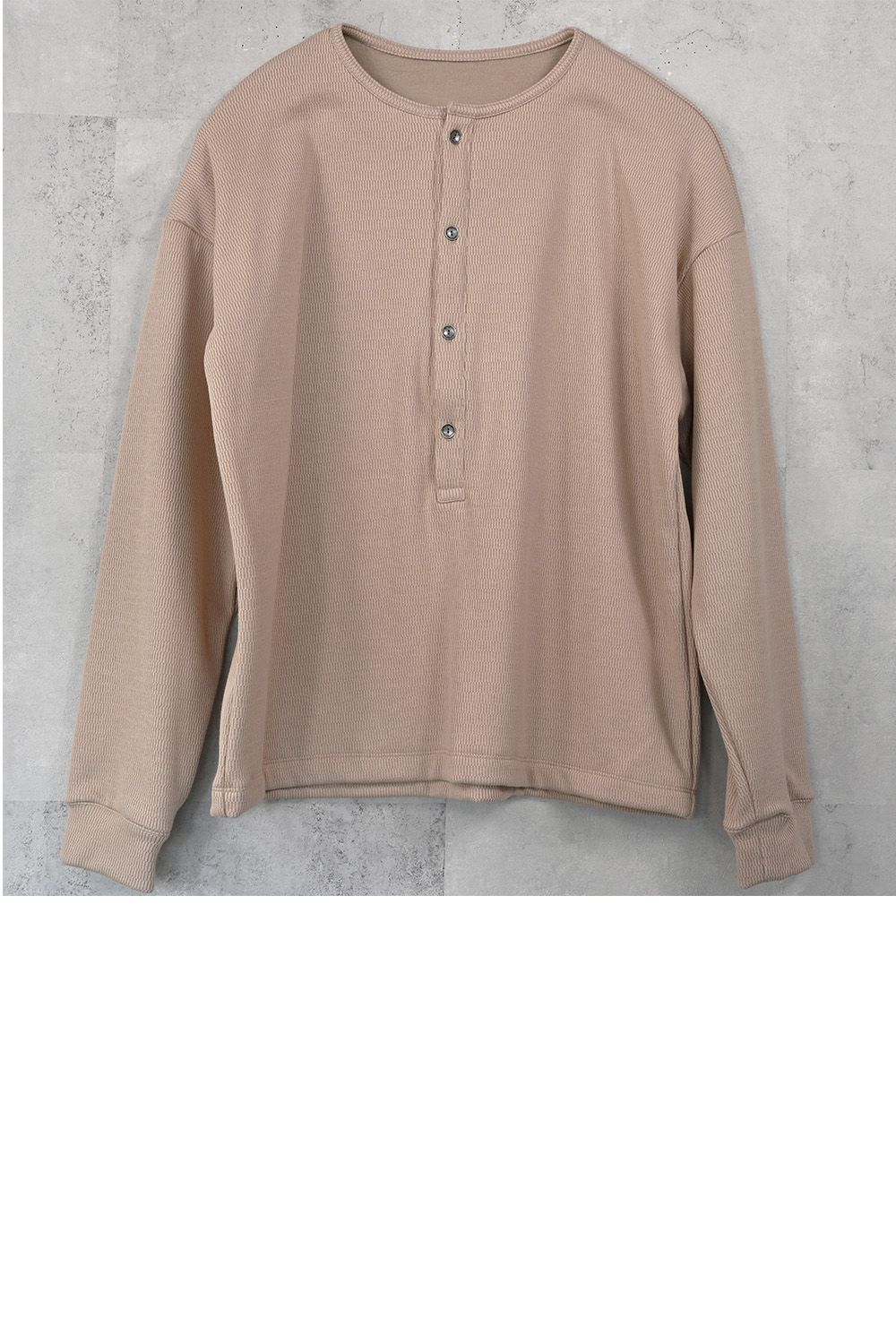 OVER  HENRY VELOURS FLEECE THERMAL / 裏起毛 ベロア フリース サーマル ヘンリーネック オーバーサイズ