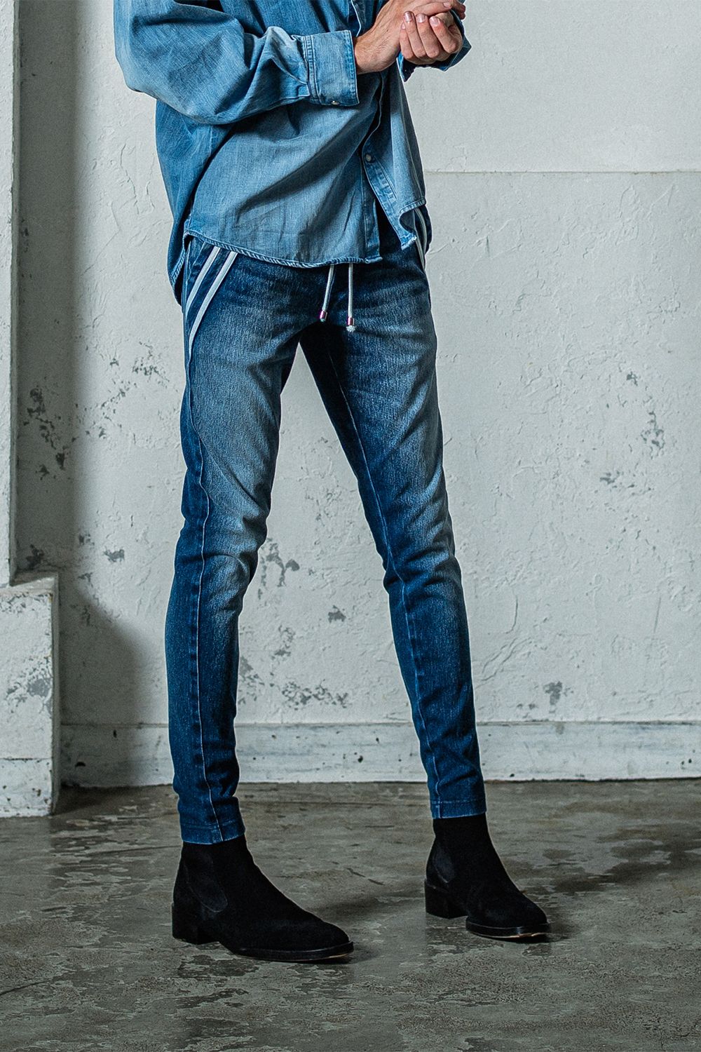 EX DENIM JERSEY EDGE PT / デニム ジャージ エッジ ラインパンツ