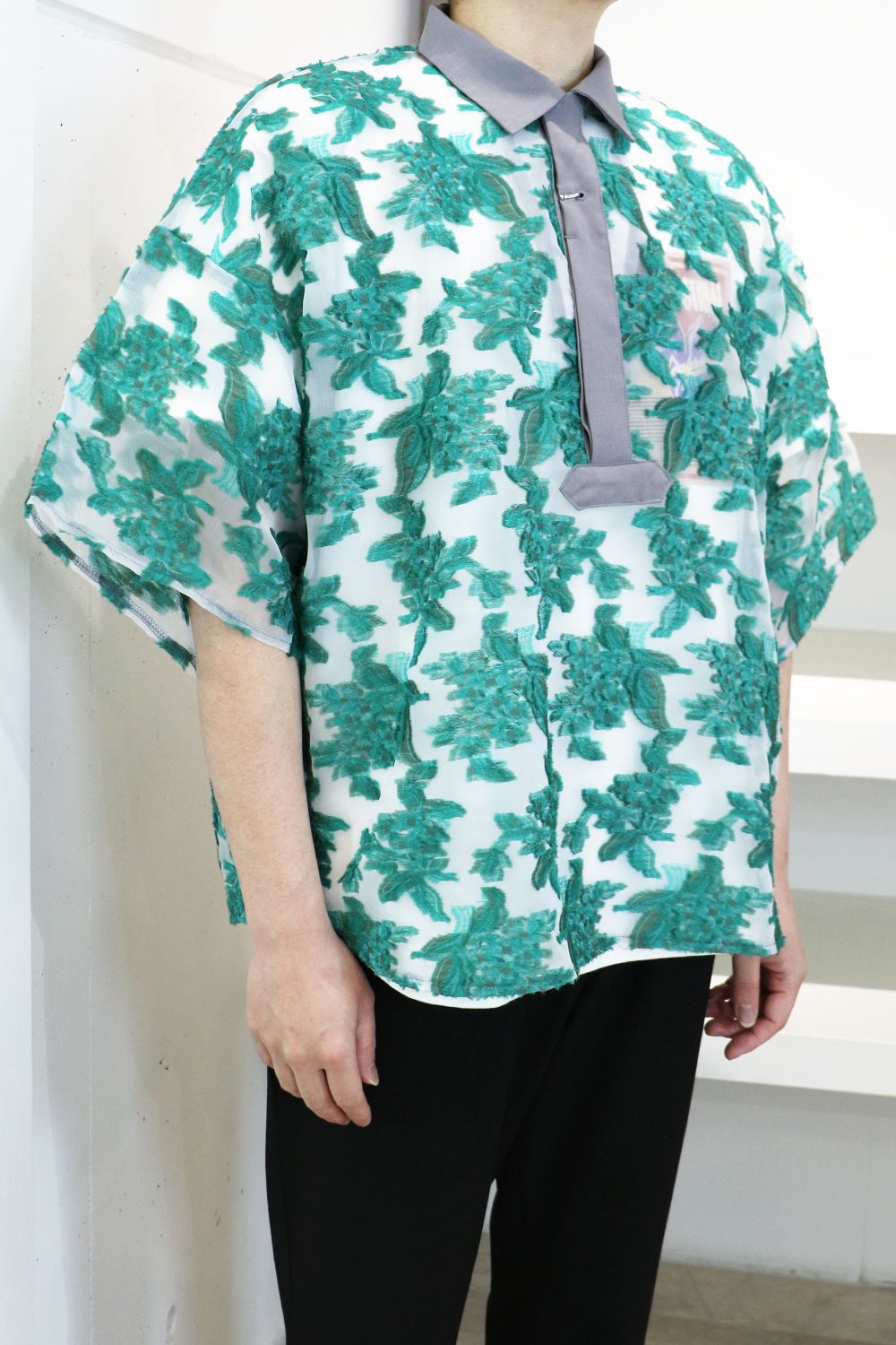 Mesh jaquard skipper shirt / メッシュ ジャガード スキッパー シャツ