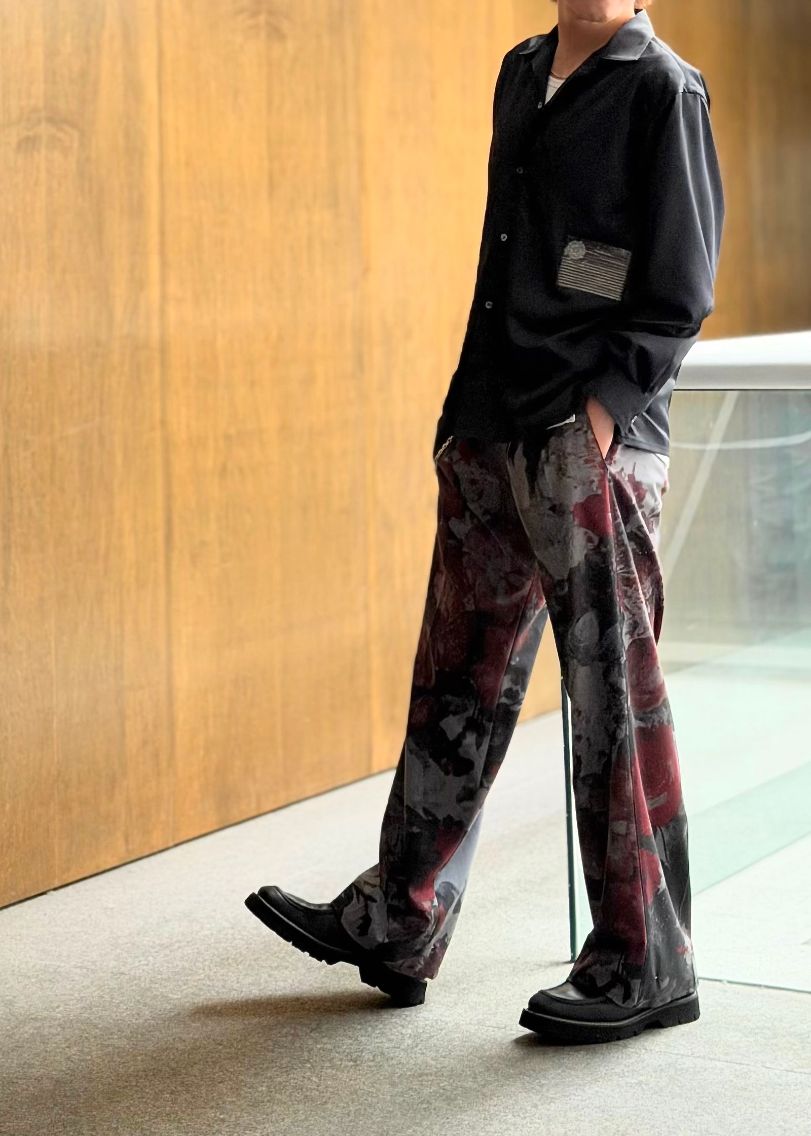 【kiryuyrik】Gray Flora Gabardine Wide Slacks