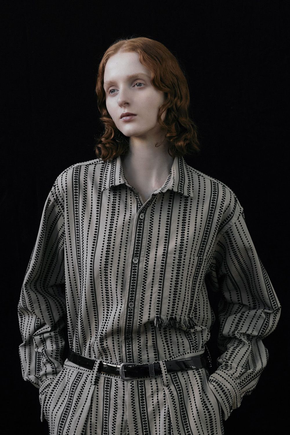 Dobby stripe asymmetry SH  / ドビー ストライプ アシンメトリー シャツ