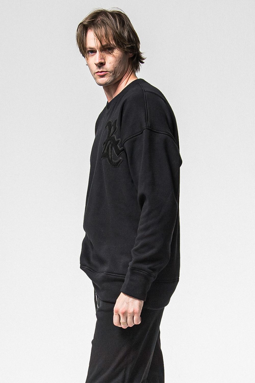 RC CHENILLE VELOURS FLEECE DROP TRINER / RC サガラ刺繍ワッペン ベロア フリース ドロップ トレーナー