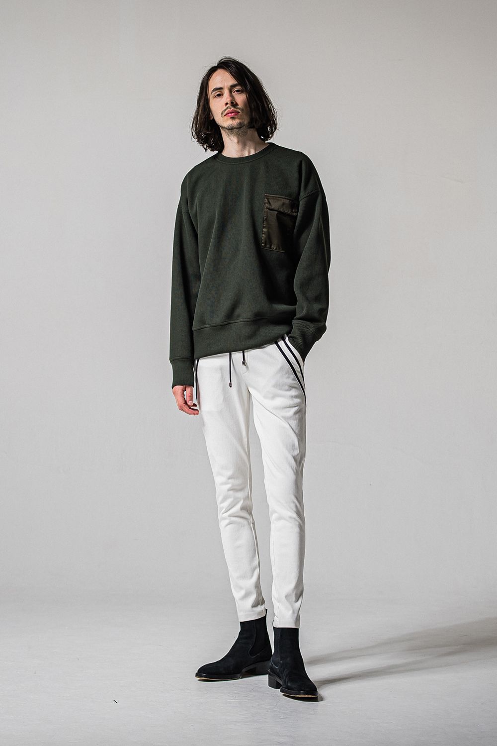 AZE MILITARY DROP TRAINER / 畔編み ミリタリー ドロップ トレーナー