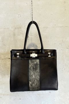TOTE(L) BLACK × S/SILIVER METAL - Hair Calf / トート(L)