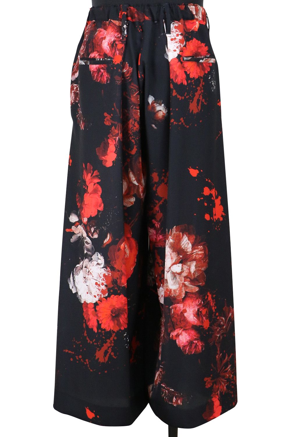 Black Flora Gabardine Wide Tuck Slacks / ブラックフローラギャバジン ワイドタックスラックス