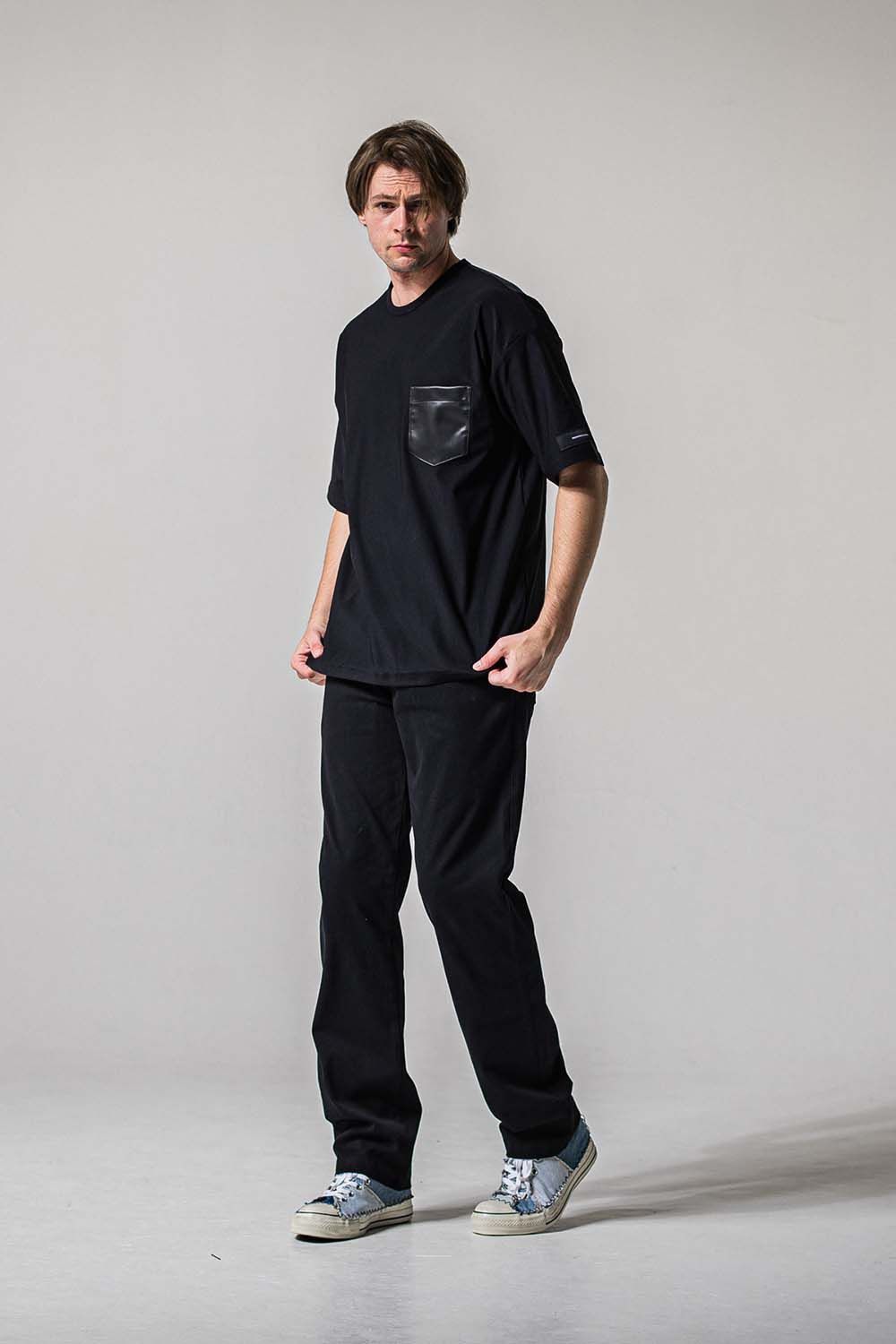 LEATHER POCKET OVER NYLON T / レザーポケット オーバー ナイロン Tシャツ