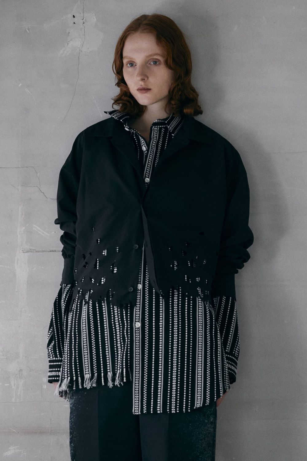 Dobby stripe asymmetry SH  / ドビー ストライプ アシンメトリー シャツ