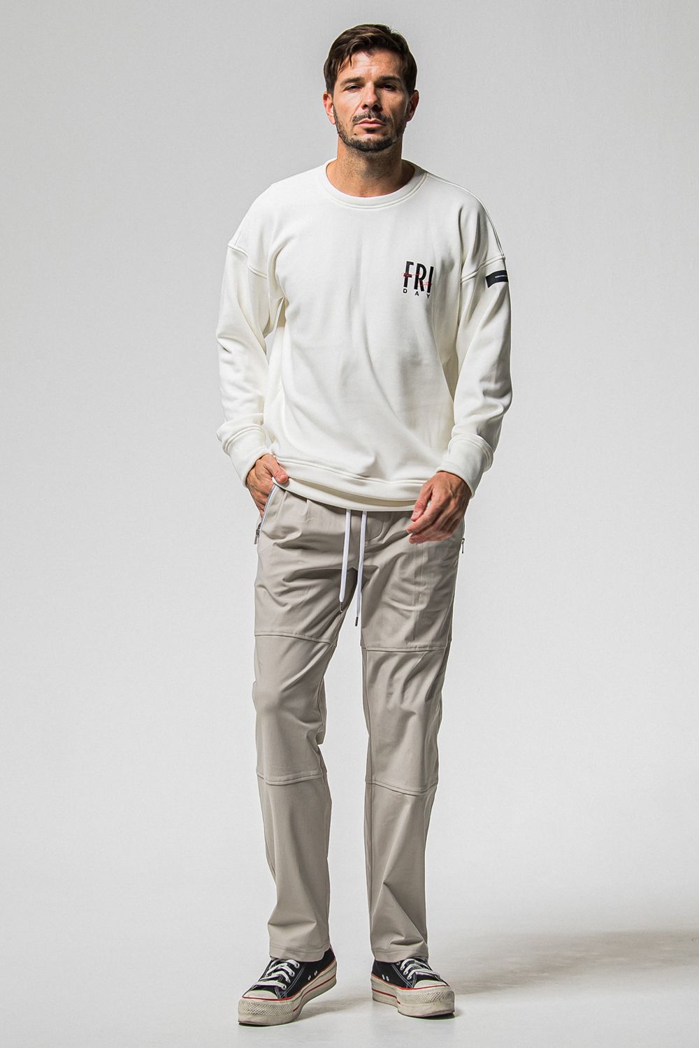 FRIDAY STANDARD LOGO VELOURS FLEECE TRINER / FRIDAYコラボ スタンダードロゴ 裏ベロアフリーストレーナー