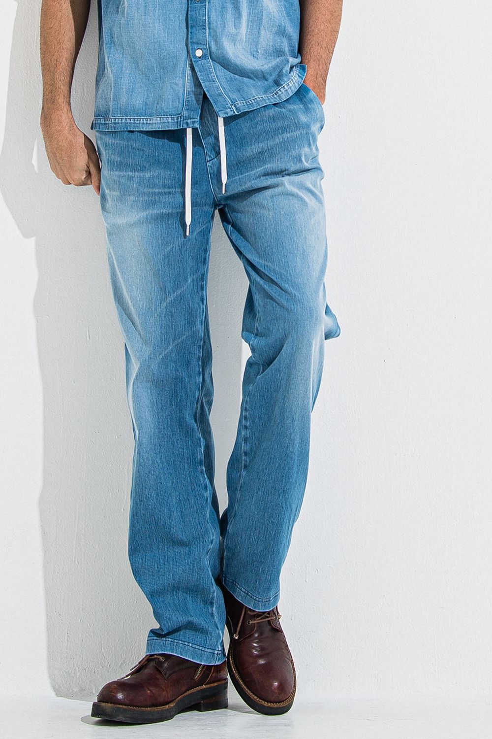 DENIM JERSEY WIDE PT / デニム ジャージ ワイド パンツ