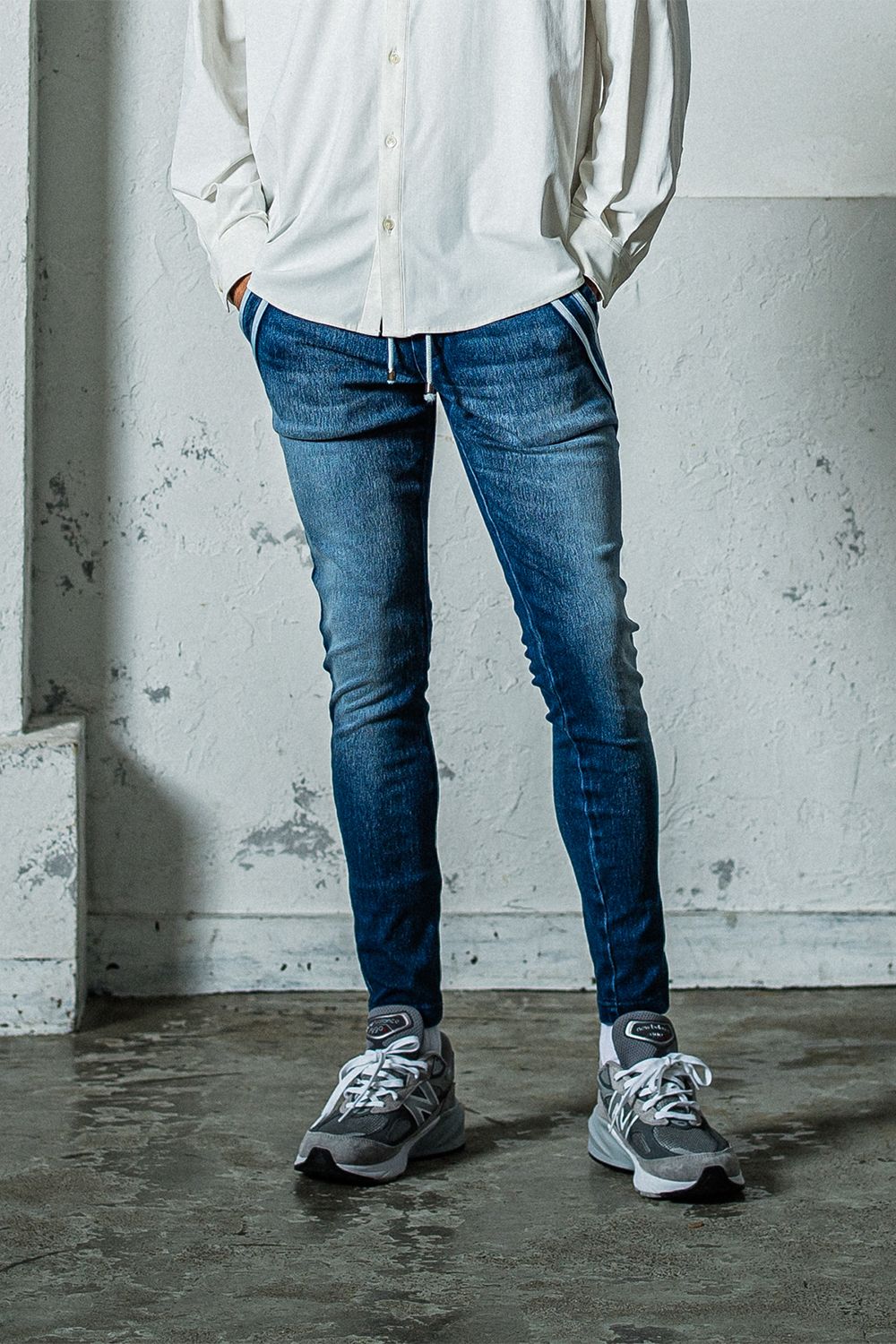 EX DENIM JERSEY EDGE PT / デニム ジャージ エッジ ラインパンツ