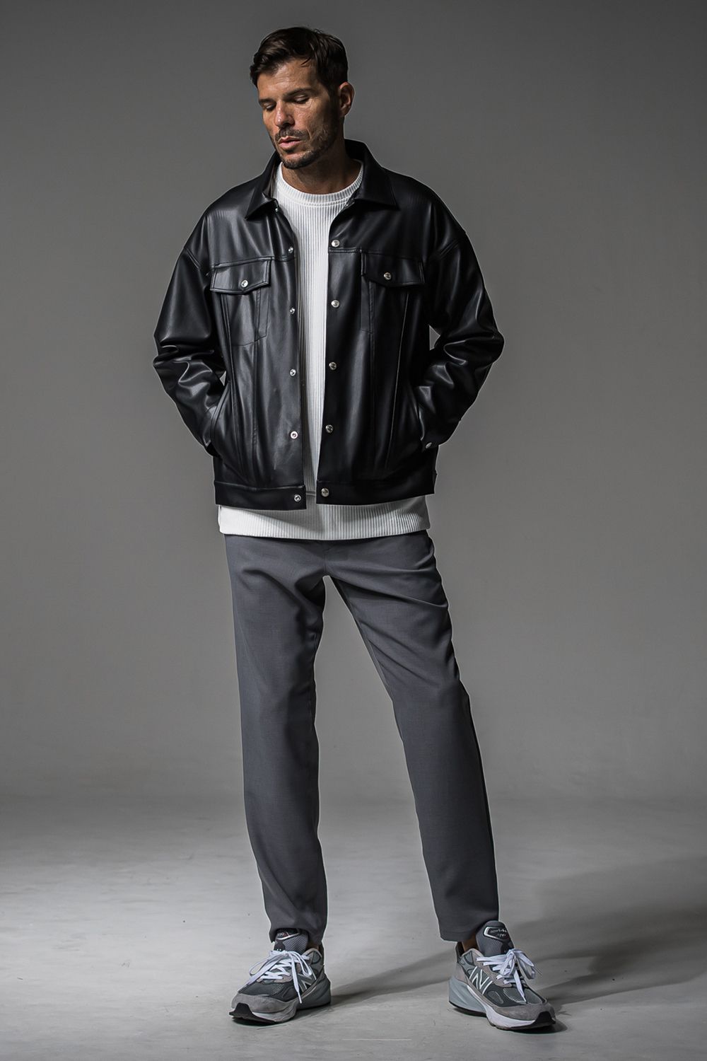 LEATHER OVER 3RD G / オーバーサイズ エコレザーGジャン