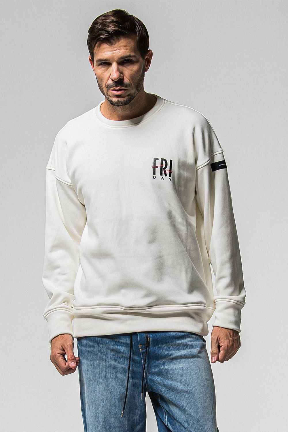 FRIDAY STANDARD LOGO VELOURS FLEECE TRINER / FRIDAYコラボ スタンダードロゴ 裏ベロアフリーストレーナー