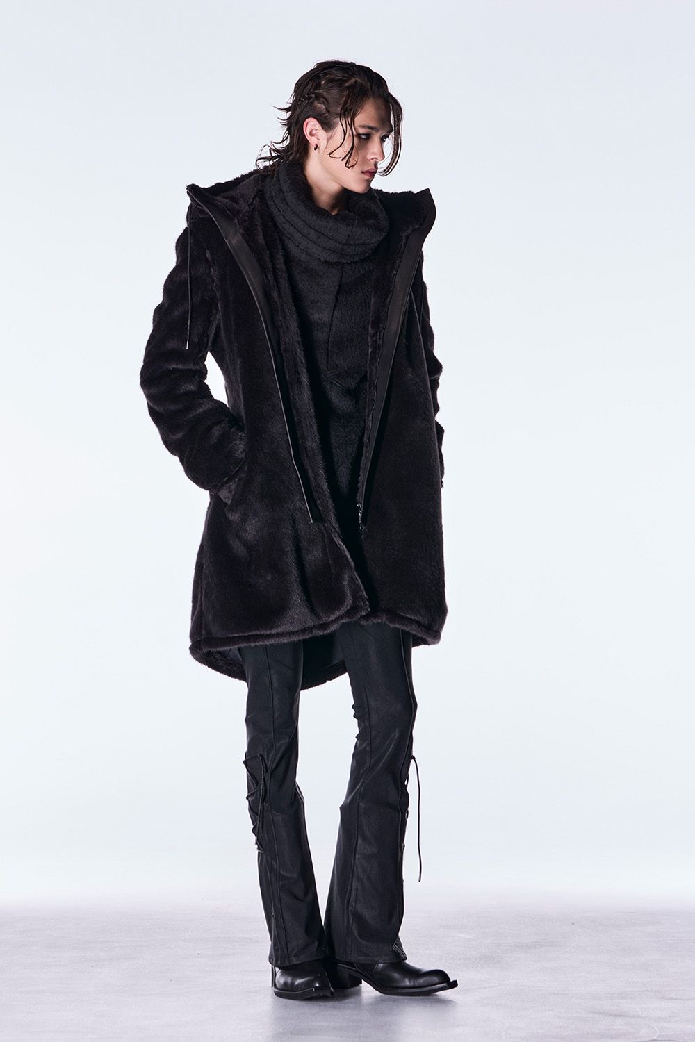Long Shaggy Jersey Loose High Neck Pull Over / ロング シャギー ジャージ ルーズ ハイネック プルオーバー