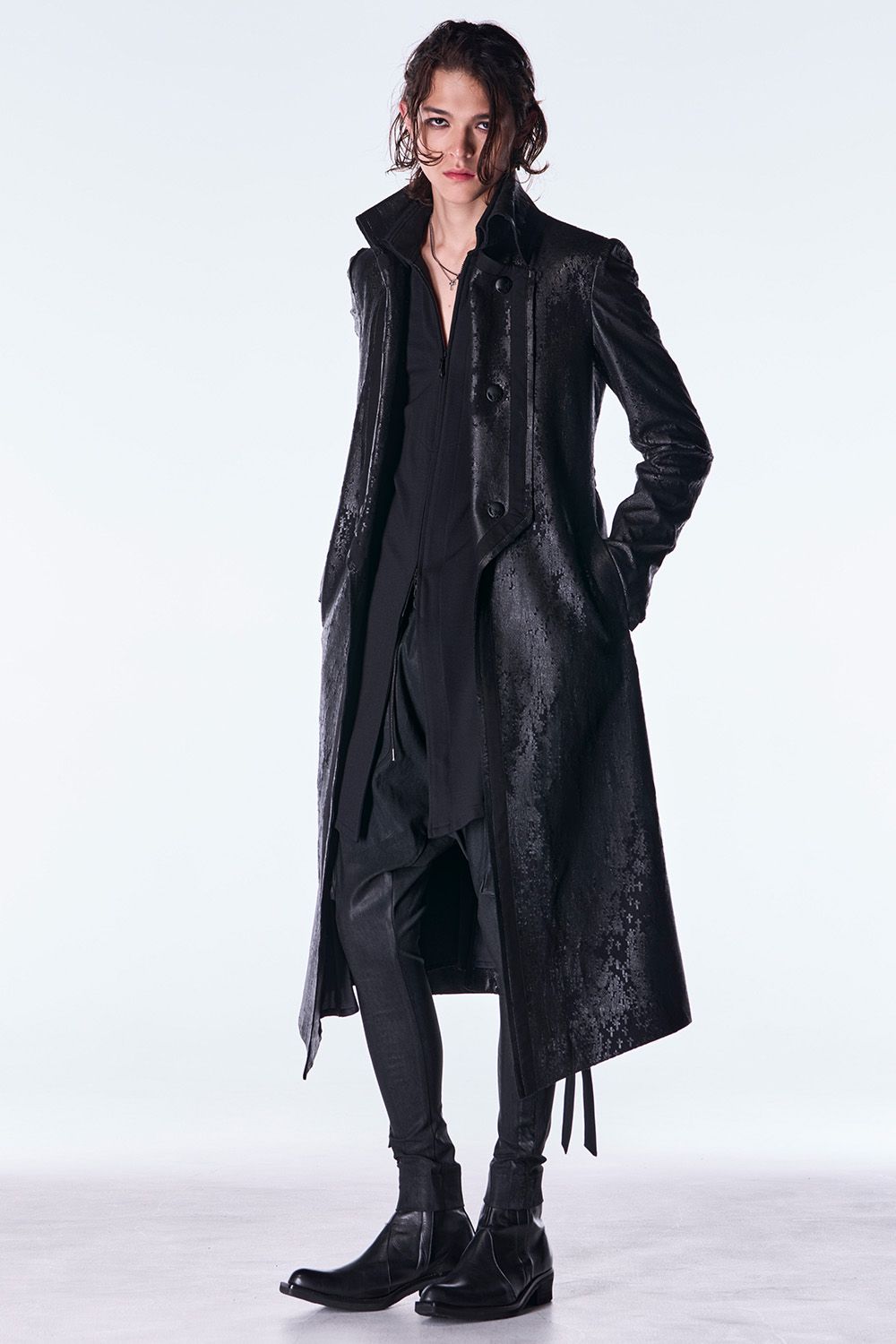 Cross Dot Fleece Long Napoleon Coat / クロス ドット フリース ロング ナポレオン コート