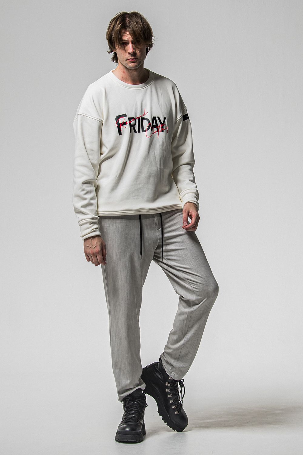 FRIDAY OLD LOGO VELOURS FLEECE TRINER / FRIDAYコラボ オールドロゴ 裏ベロアフリーストレーナー