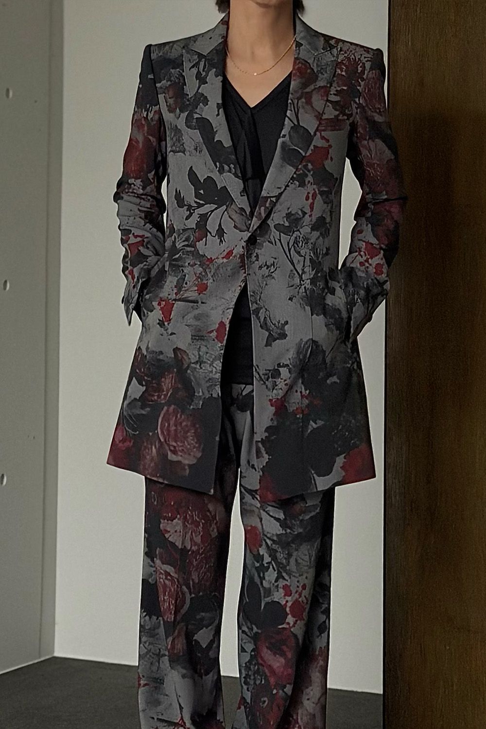 Gray Flora Gabardine Long Jacket / グレー フローラ ギャバジン ロングジャケット