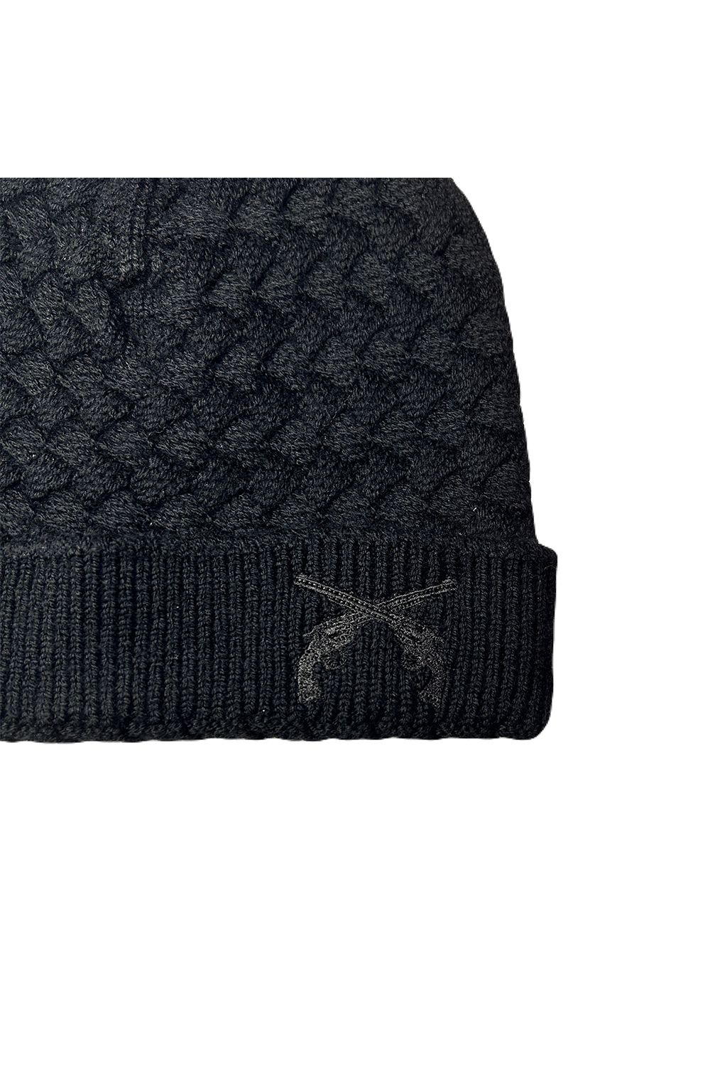 FAR BASKET KNIT CAP CROSSGUN EMBROIDERY  / ファー バスケット ニットキャップ クロスガン エンブロイダリー