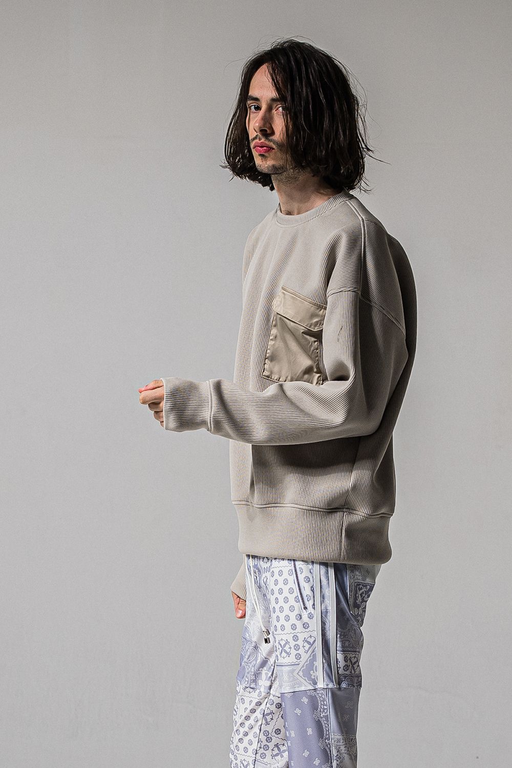 AZE MILITARY DROP TRAINER / 畔編み ミリタリー ドロップ トレーナー