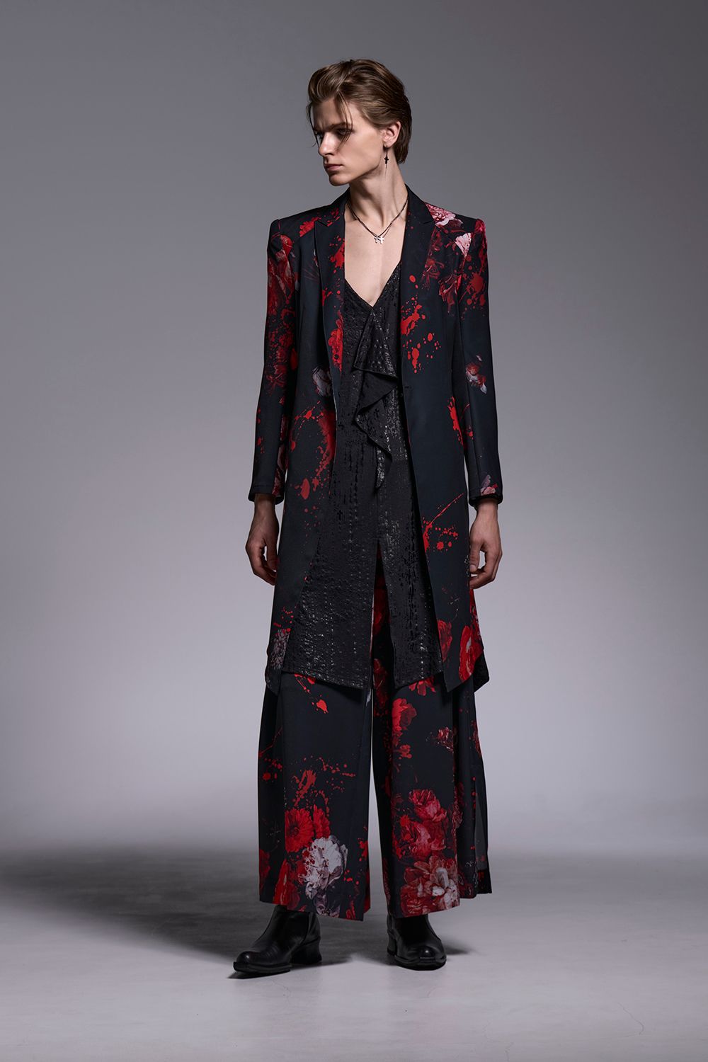 Black Flora Gabardine Flare Jacket / ブラックフローラギャバジン ロングジャケット