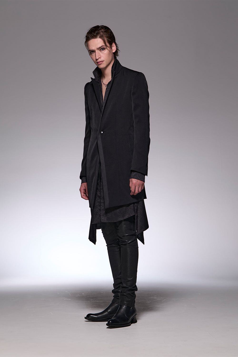 Suede Satin Trimming Peaked Jacket / スエード サテン トリミング ピークドジャケット