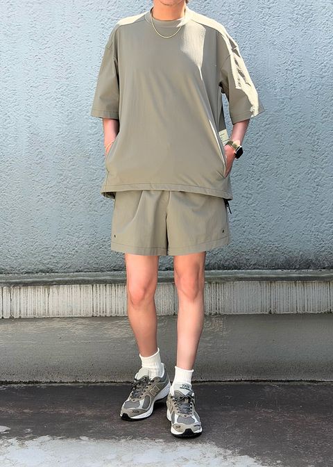 N.HOOLYWOOD TEST PRODUCT EXCHANGE SERVICEのDRAWSTRING SHIRT、PANELED T-SHIRT、HALF PANTSを組み合わせたコーディネートのご紹介です！